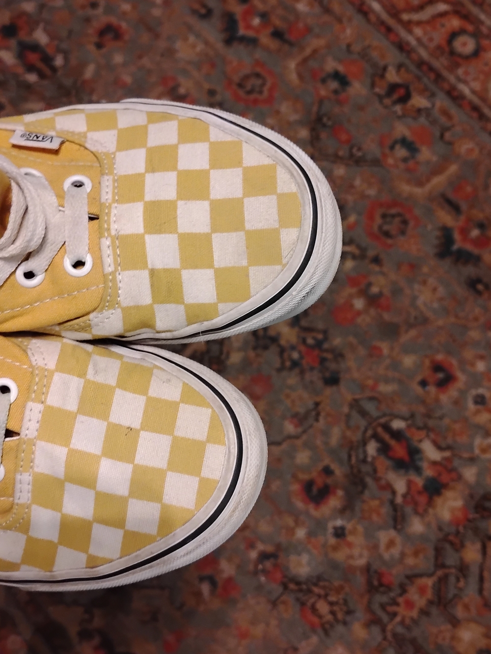 Vans Checkerboard Low-Top Sneakers in Yellow and White